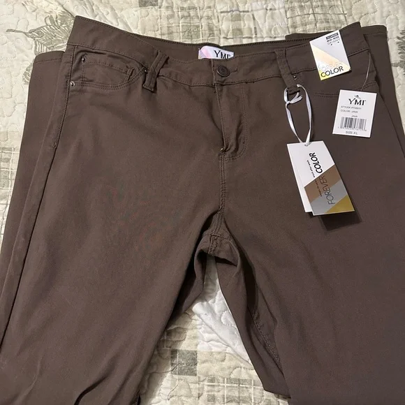 YMI Brown Chinos Flat Front Casual Pants - Picture 1 of 4